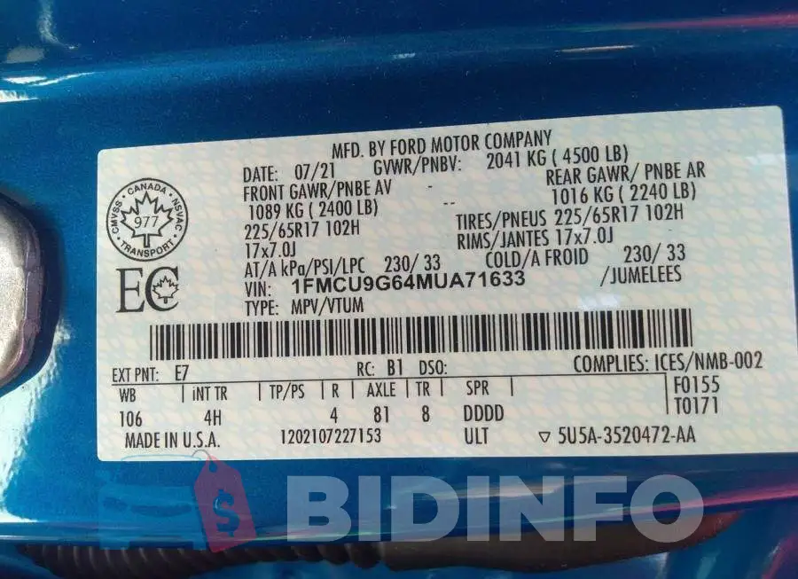 1FMCU9G62MUA71663 Photo# 9