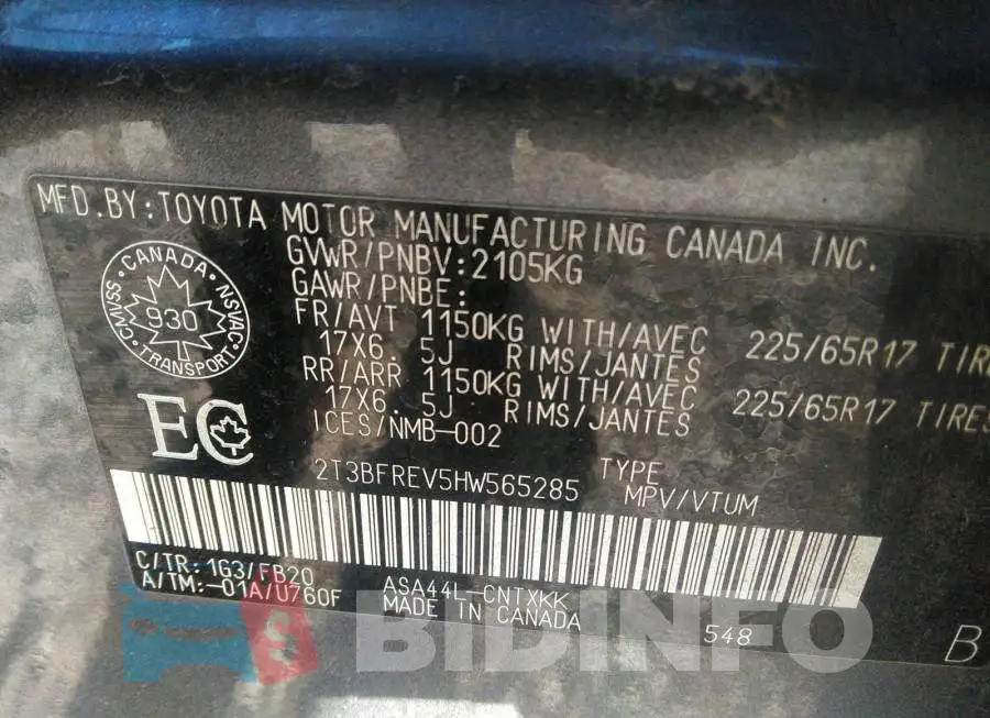 2T3BFREV5HW565285 Photo# 9