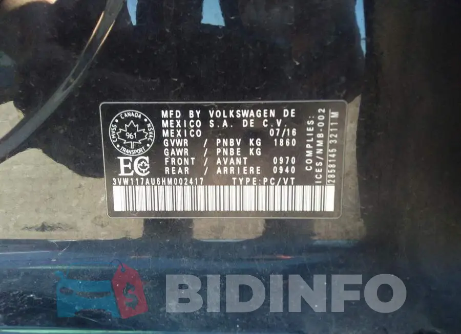 3VW117AU6HM002417 Photo# 9