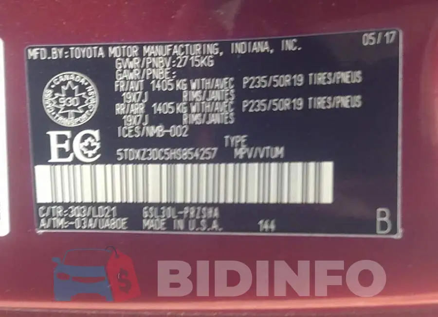 5TDXZ3DC5HS854257 Photo# 9