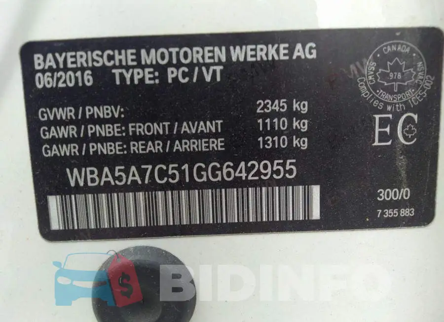 WBA5A7C51GG642955 Photo# 9