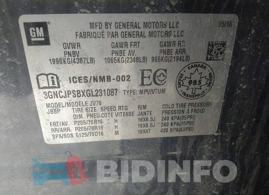 3GNCJPSBXGL231087 Photo# 9