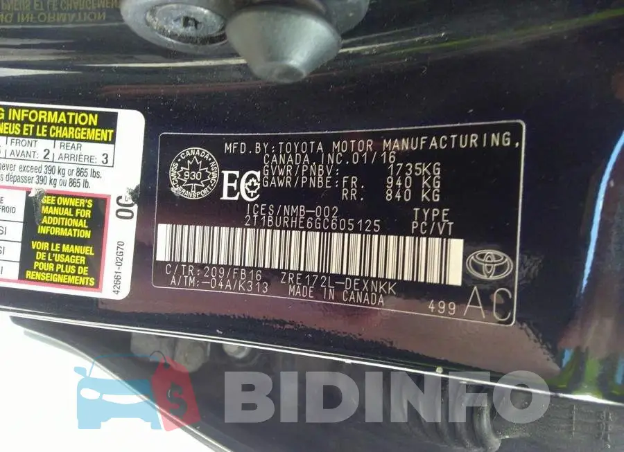 2T1BURHE6GC605125 Photo# 9