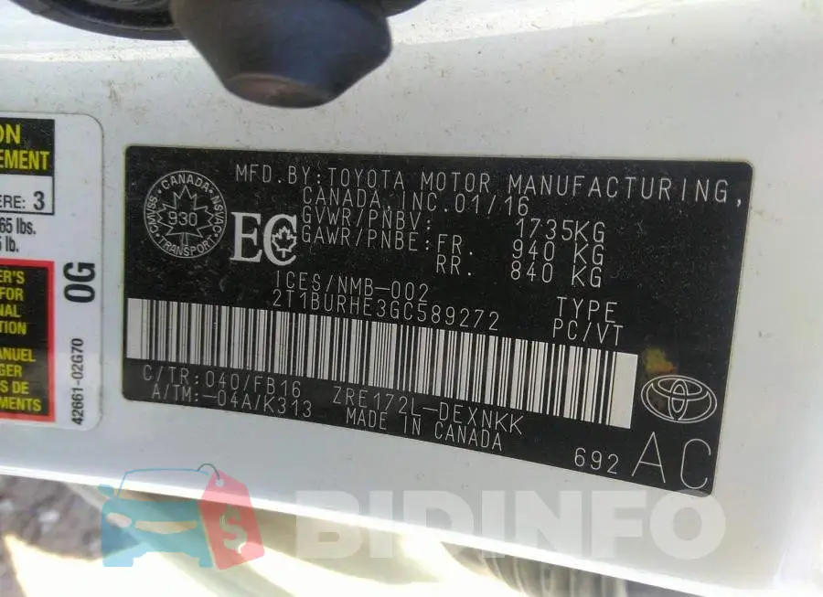 2T1BURHE3GC589272 Photo# 9