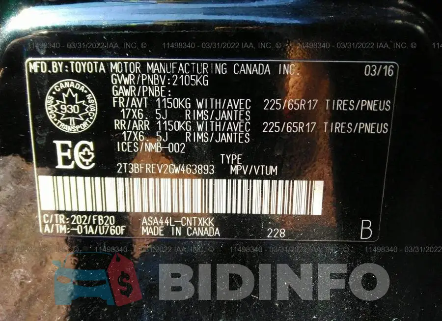 2T3BFREV2GW463893 Photo# 9