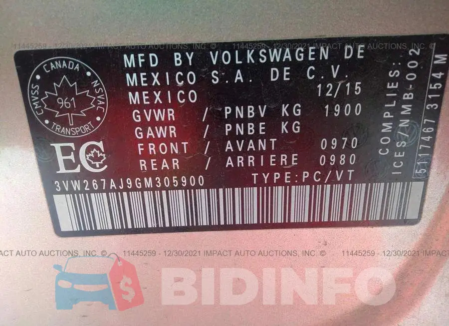 3VW267AJ9GM305900 Photo# 9
