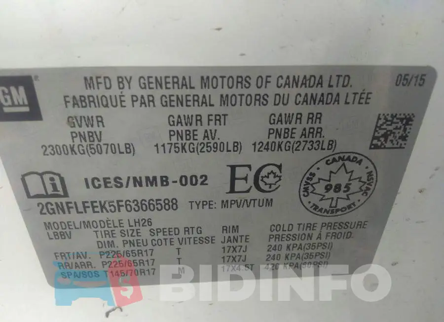 2GNFLFEK5F6366588 Photo# 9