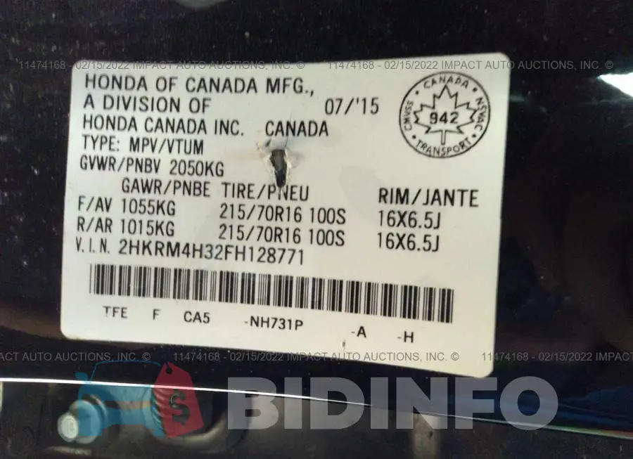 2HKRM4H32FH128771 Photo# 9