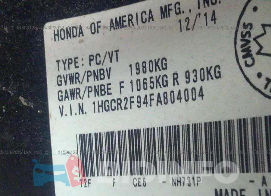 1HGCR2F94FA804004 Photo# 9
