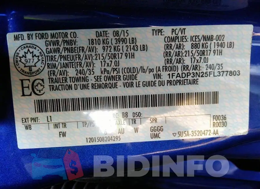 1FADP3N25FL377803 Photo# 9
