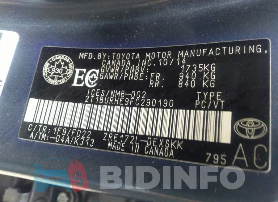 2T1BURHE9FC290190 Photo# 9