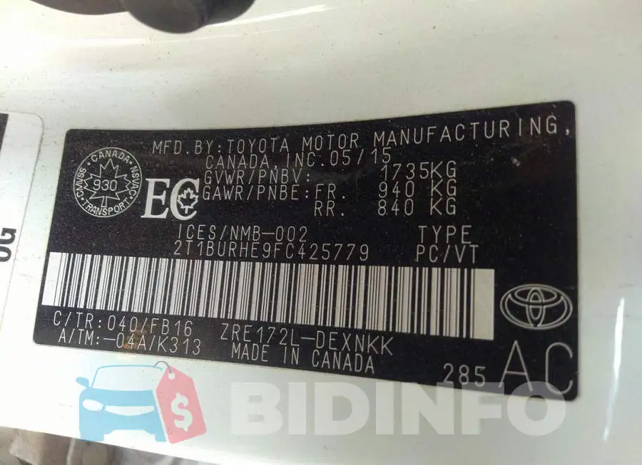 2T1BURHE9FC425779 Photo# 9