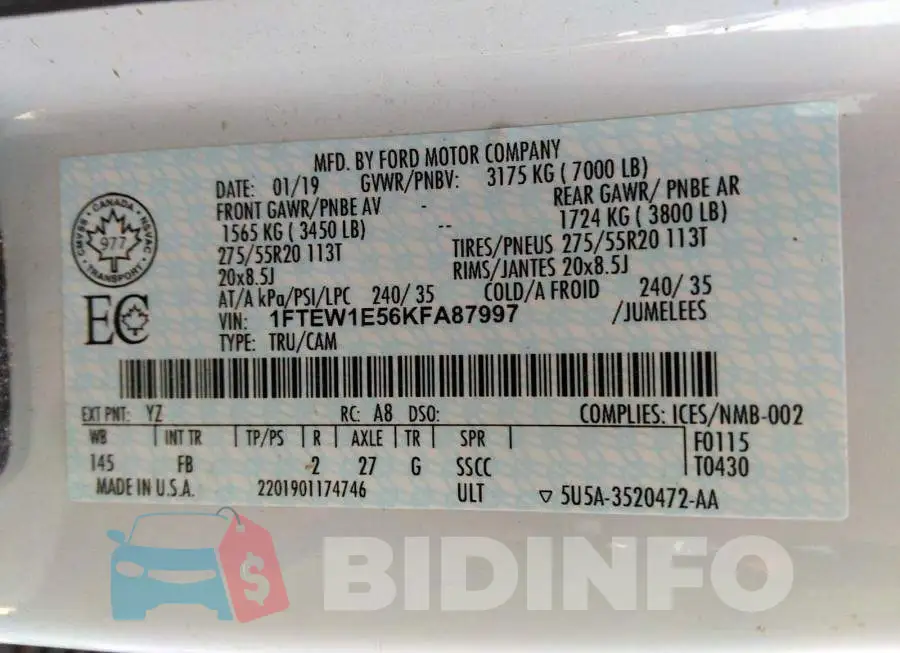 1FTEW1E56KFA87997 Photo# 9