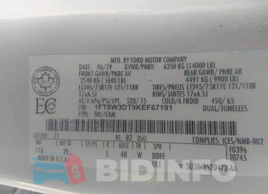 1FT8W3DT9KEF67191 Photo# 9