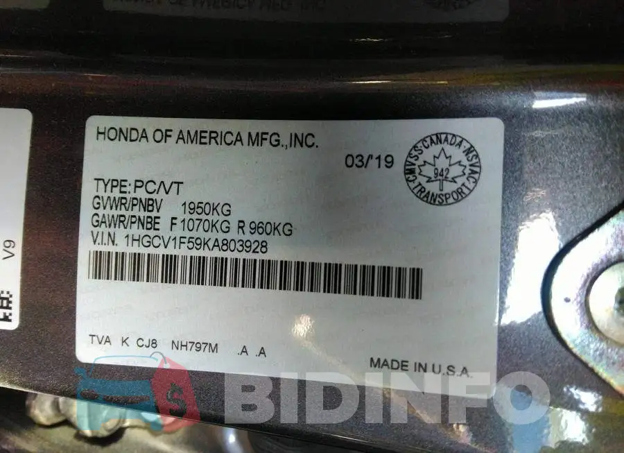 1HGCV1F59KA803928 Photo# 9