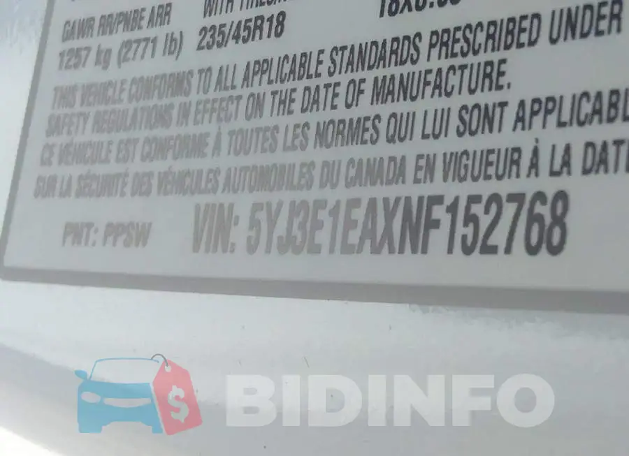 5YJ3E1EAXNF152768 Photo# 9