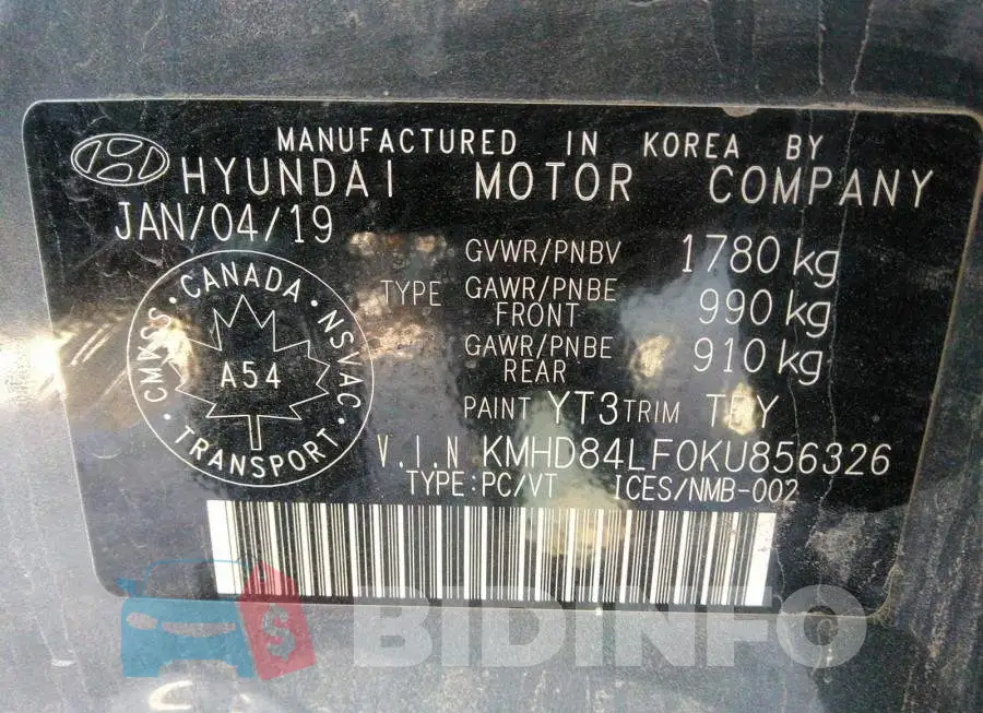 KMHD84LF0KU856326 Photo# 9
