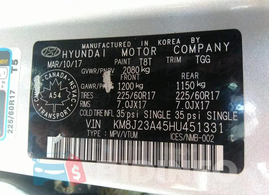 KM8J23A45HU451331 Photo# 9