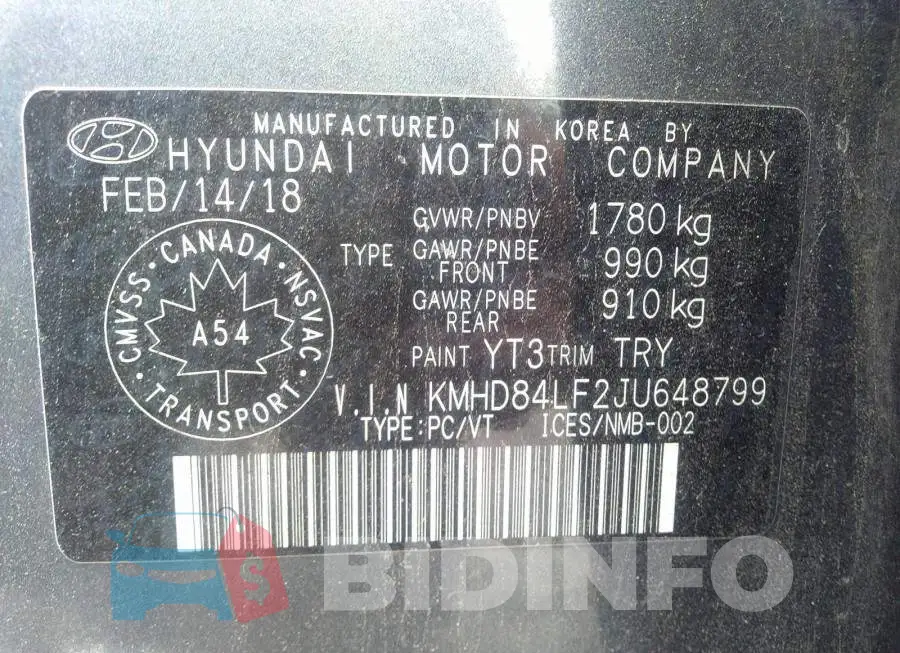 KMHD84LF2JU648799 Photo# 9