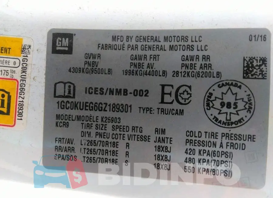 1GC0KUEG6GZ189301 Photo# 9