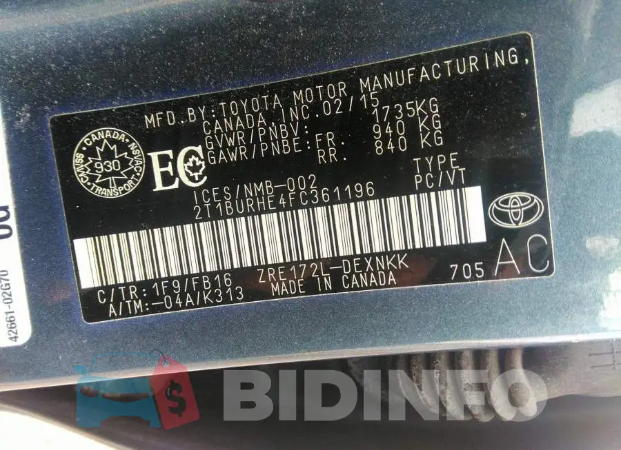 2T1BURHE4FC361196 Photo# 9