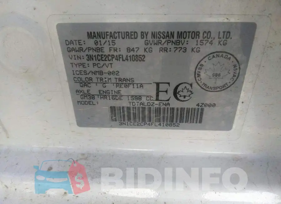 3N1CE2CP4FL410852 Photo# 9
