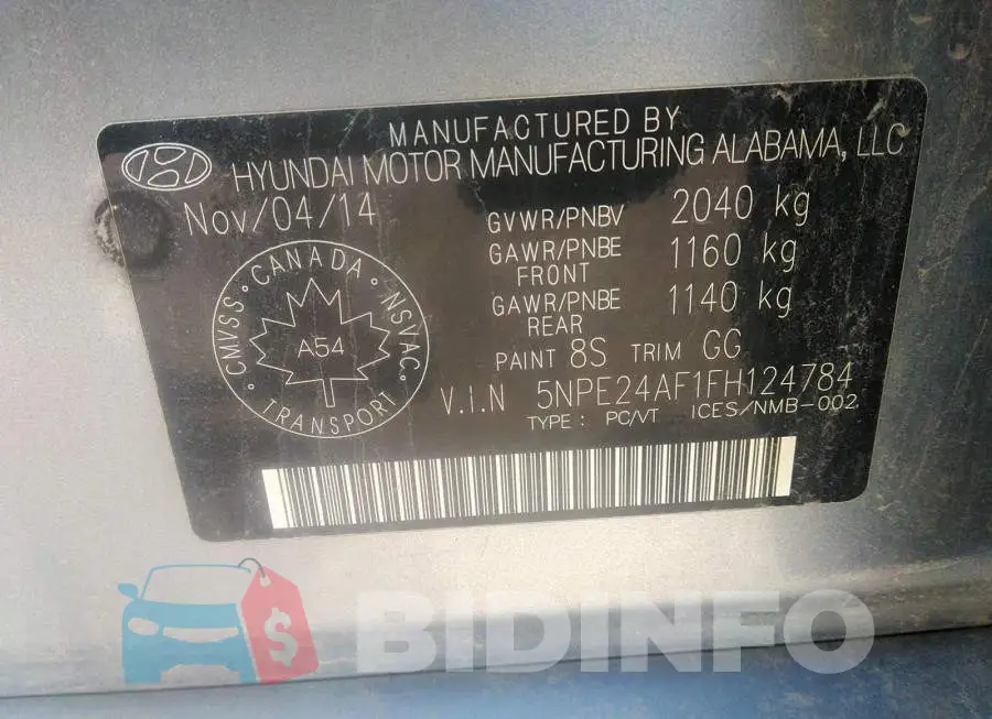 5NPE24AF1FH124784 Photo# 9