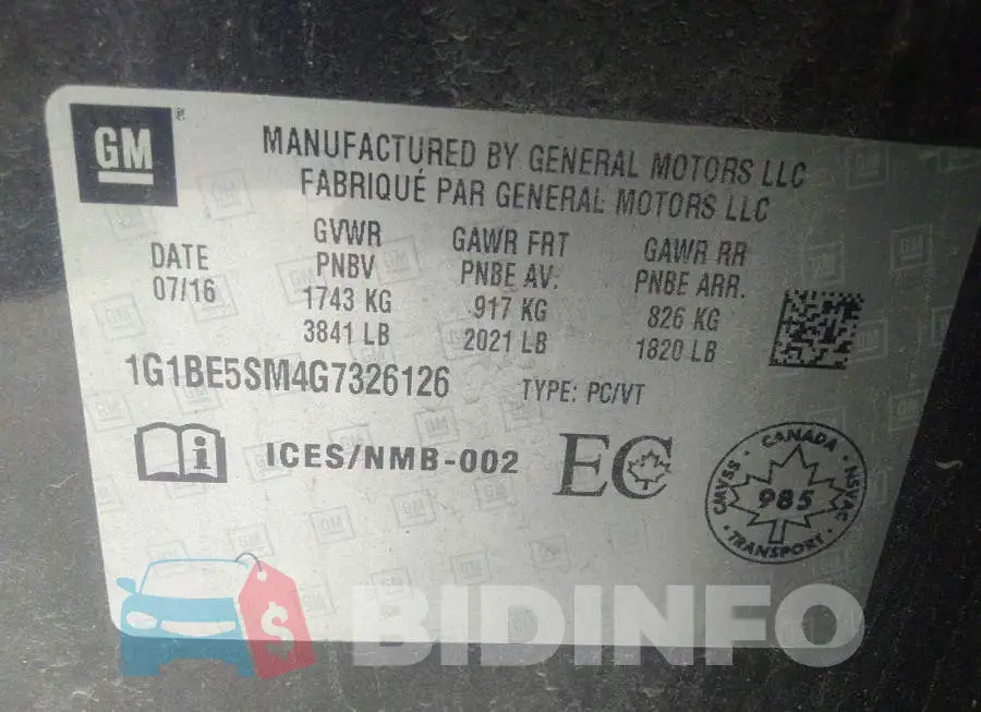 1G1BE5SM4G7326126 Photo# 9