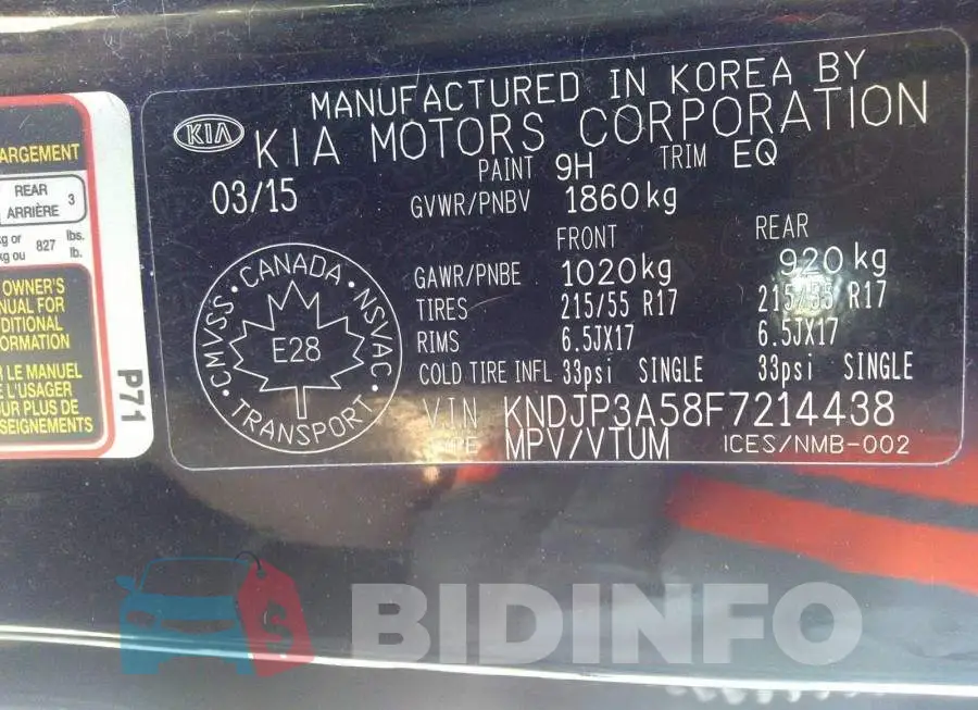 KNDJP3A58F7214438 Photo# 9