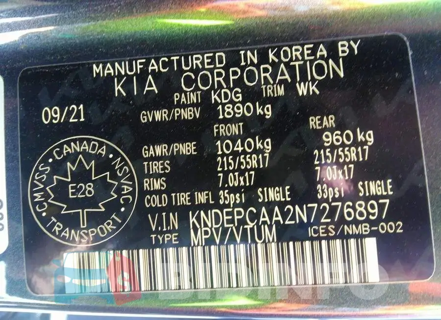 KNDEPCAA2N7276897 Photo# 9