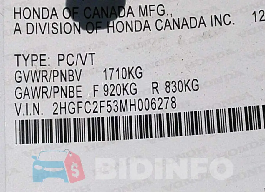 2HGFC2F53MH006278 Photo# 9
