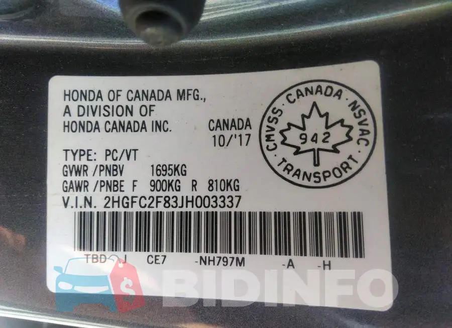 2HGFC2F83JH003337 Photo# 9