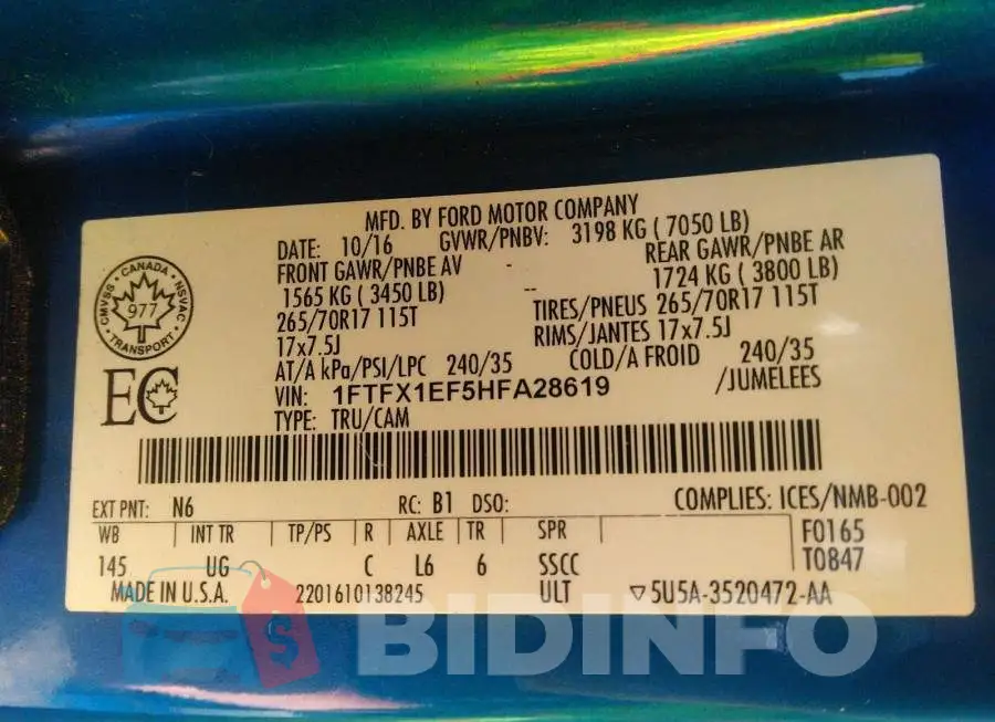 1FTFX1EF5HFA28619 Photo# 9