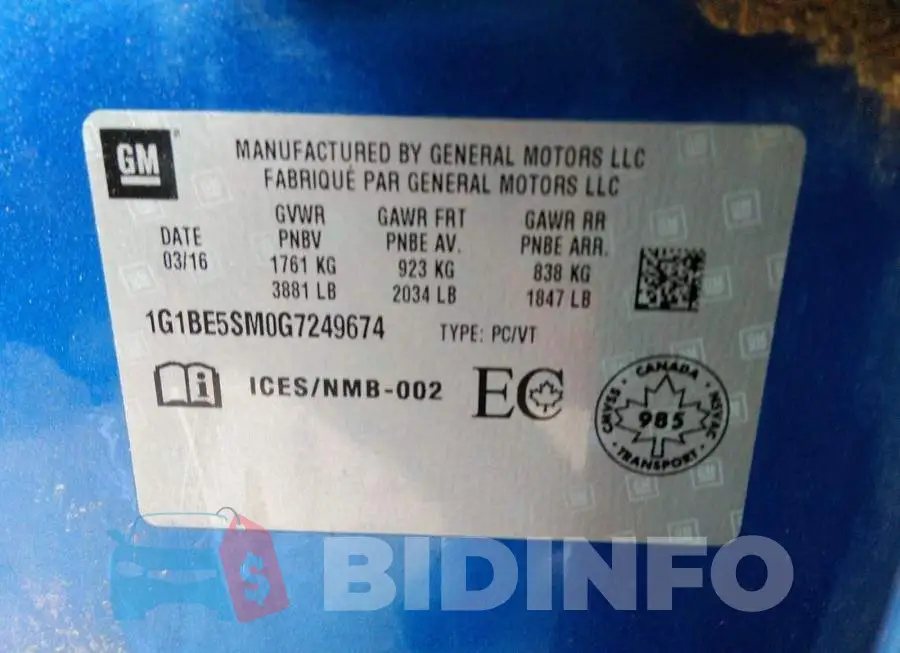 1G1BE5SM0G7249674 Photo# 9