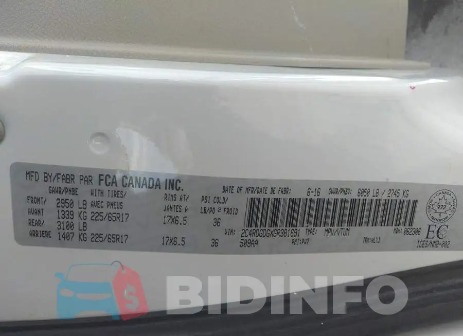 2C4RDGDGXGR381691 Photo# 9