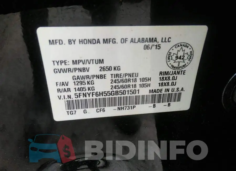 5FNYF6H55GB501501 Photo# 9