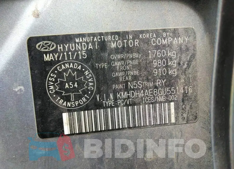 KMHDH4AE8GU551416 Photo# 9