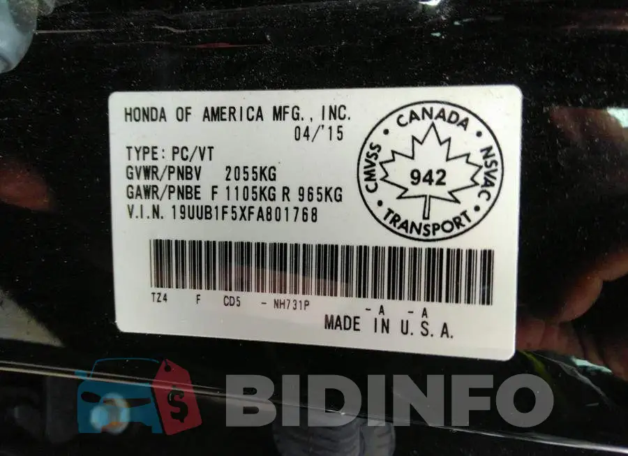 19UUB1F5XFA801768 Photo# 9