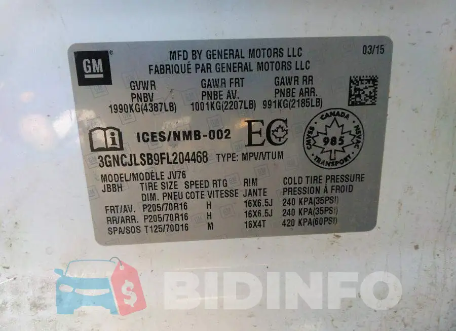 3GNCJLSB9FL204468 Photo# 9