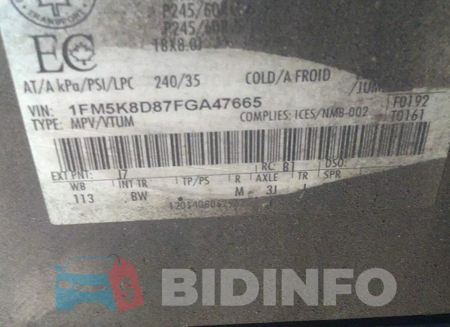 1FM5K8D87FGA47665 Photo# 9