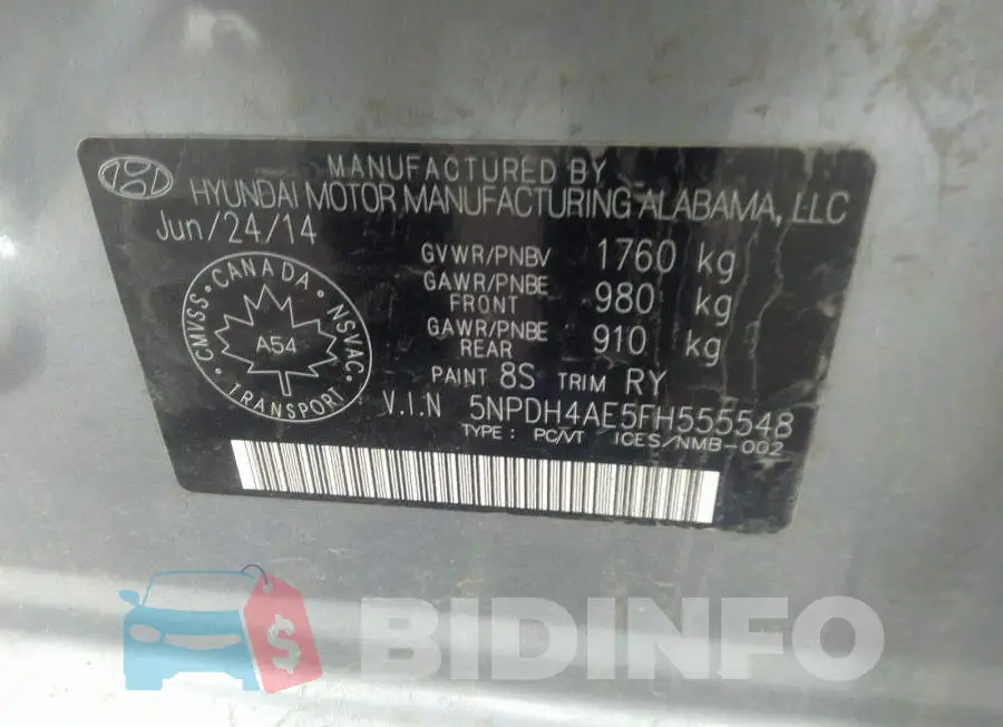 5NPDH4AE5FH555548 Photo# 9