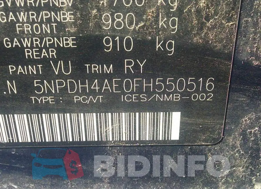 5NPDH4AE0FH550516 Photo# 9