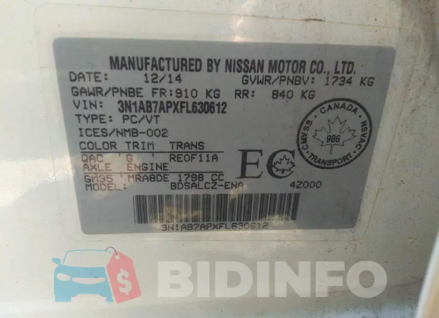 3N1AB7APXFL630612 Photo# 9