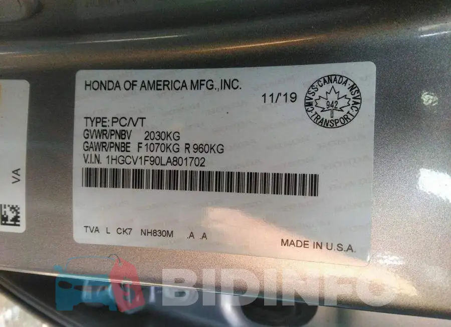 1HGCV1F90LA801702 Photo# 9