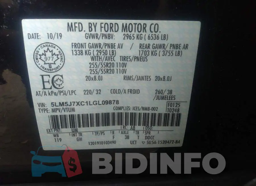 5LM5J7XC1LGL09878 Photo# 9