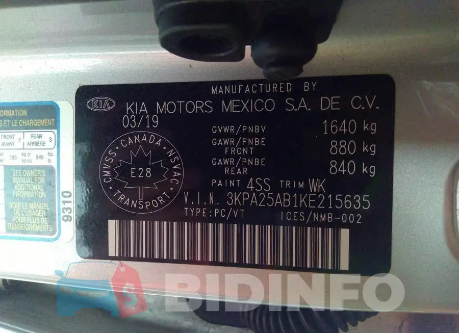 3KPA25AB1KE215635 Photo# 9
