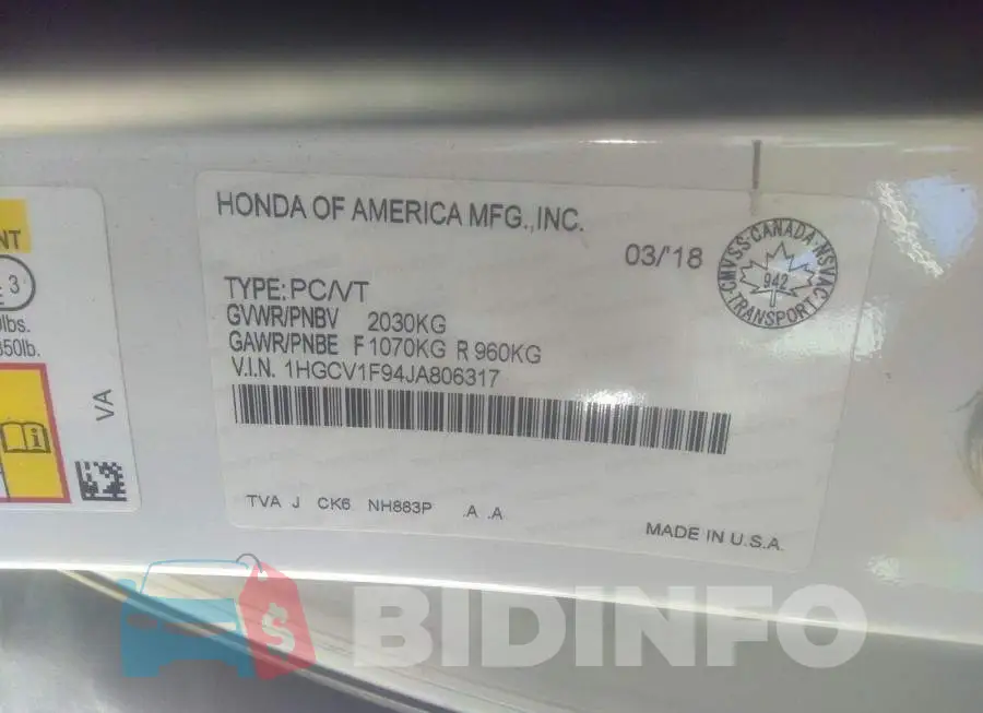 1HGCV1F94JA806317 Photo# 9