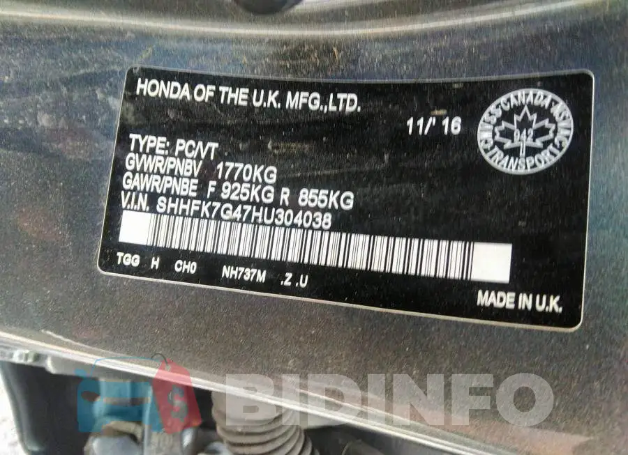 SHHFK7G47HU304038 Photo# 9