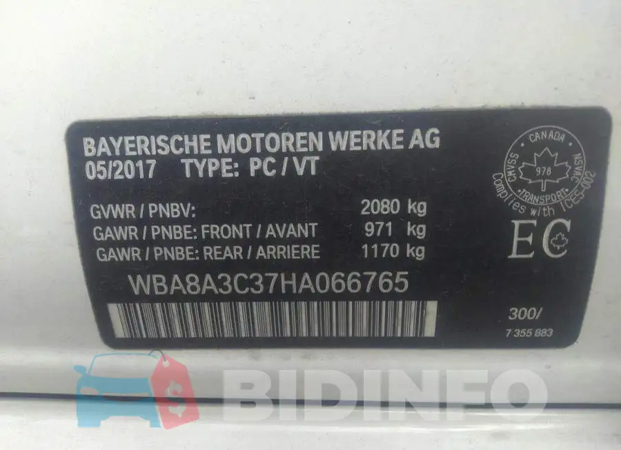 WBA8A3C37HA066765 Photo# 9