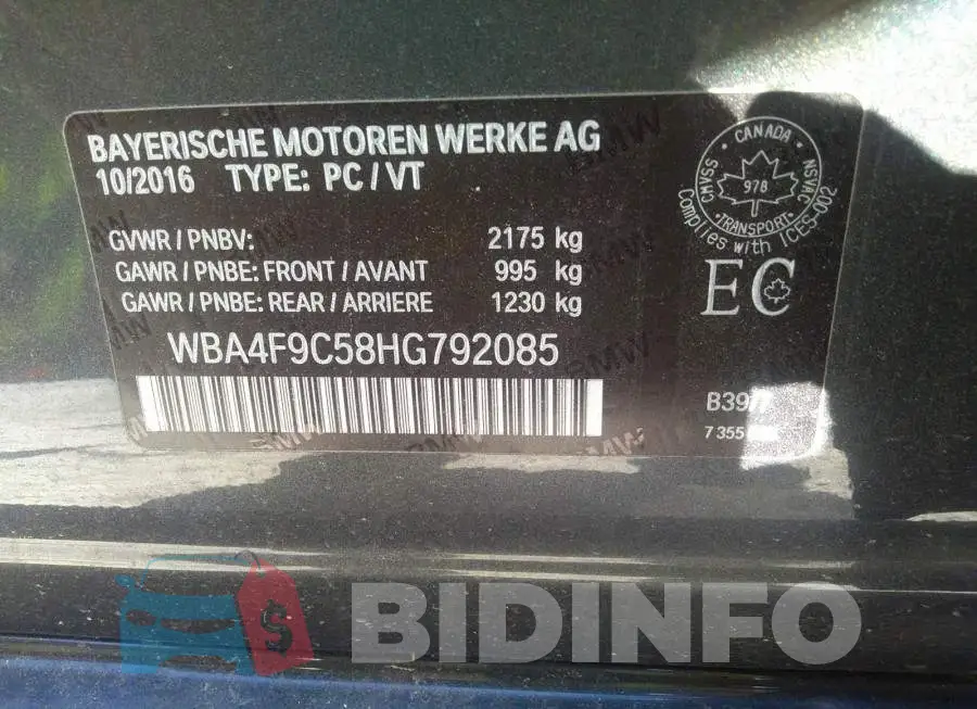 WBA4F9C58HG792085 Photo# 9